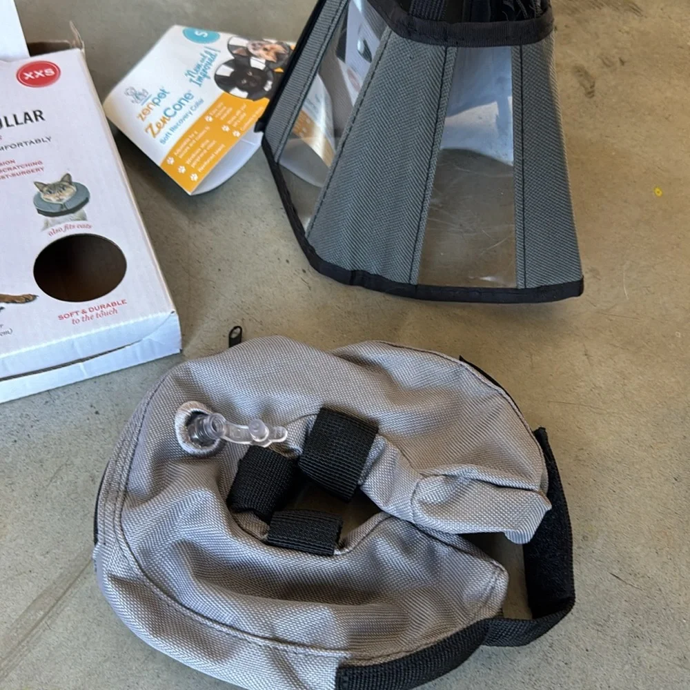 Inflatable collar and zen cone soft recovery collar for cats or dogs